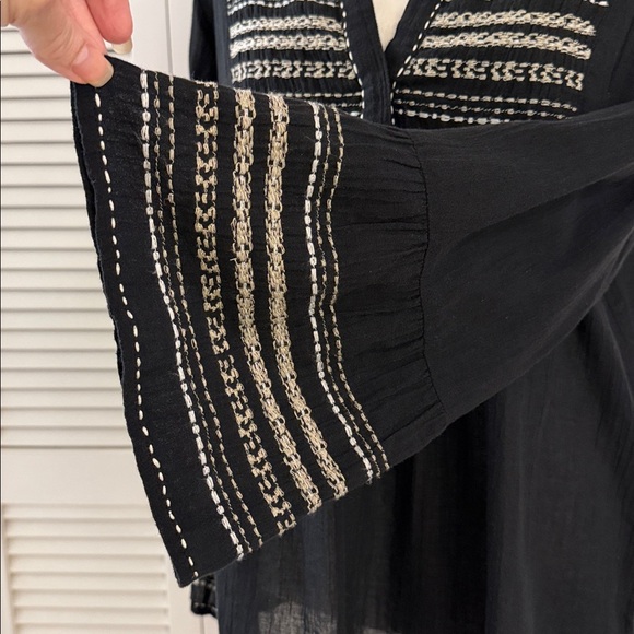 Velvet Zaley Peasant Top Black Embroidered Bell Sleeve Flowy Semisheer Cotton - Picture 4 of 12